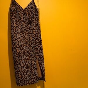 Lush Leopard Print Asymmetrical Dress - Black and Brown
